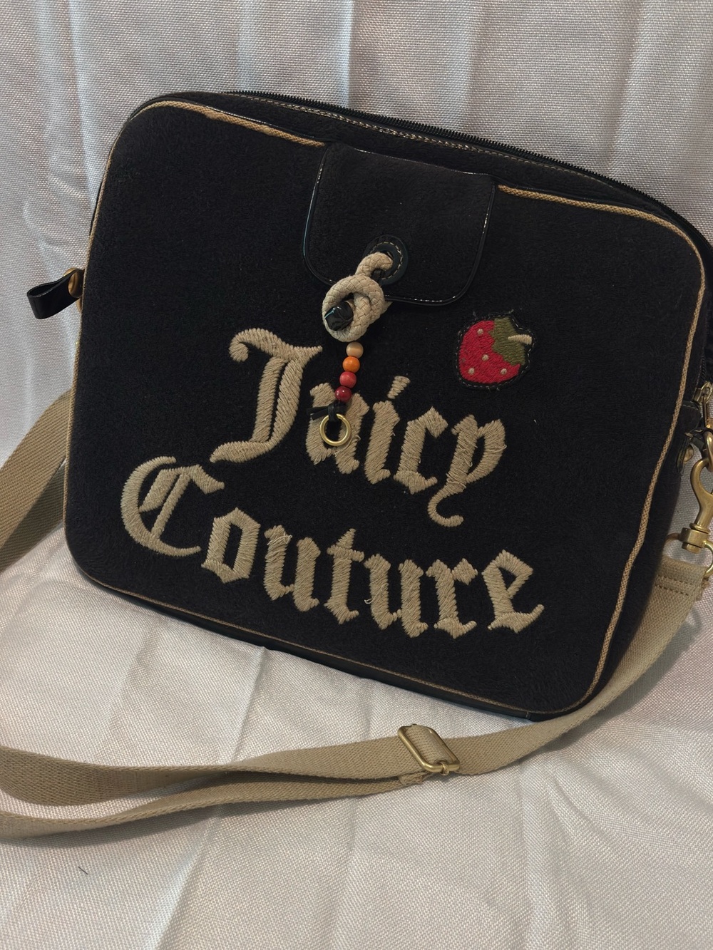 Vintage Juicy Couture Black Laptop Crossbody Bag with Tan Trim